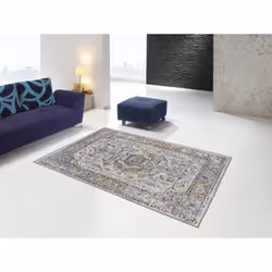 Tapis intérieur gris rectangulaire vintage MABEL