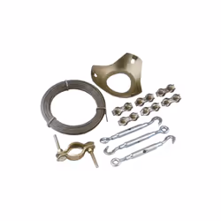 Kit de vent pour antenne TV. Inclut : 25 m de câble en acier. Base pour fixation au mât. Pince de fixation. 6 kits de fixatio ...