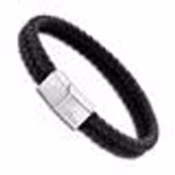 Bracelet - Lotus - Bracelet homme tressé cuir noir - Acier inoxydable - Couleur noir et blanc