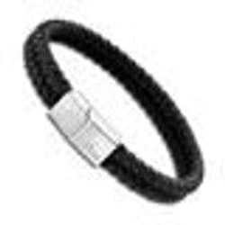 Bracelet - Lotus - Bracelet homme tressé cuir noir - Acier inoxydable - Couleur noir et blanc