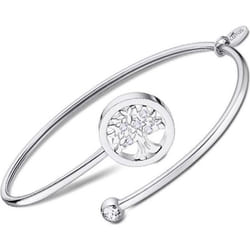 Bracelet jonc - Lotus - Arbre de vie - Acier - Cristaux - Blanc