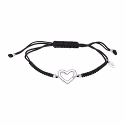 Bracelet femme - Lotus - Bracelet Lotus Silver coeur en argent et oxyde de zirconium sur cordon noir ajustable