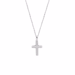 Collier - LOTUS - Collier Lotus Silver - Pendentif Croix en Argent - 41-44 cm - Oxyde de Zirconium