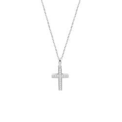 Collier - LOTUS - Collier Lotus Silver - Pendentif Croix en Argent - 41-44 cm - Oxyde de Zirconium