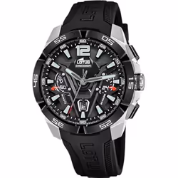 LOTUS Montre homme 18944/2 Vortex Boîtier en acier inoxydable 316l argenté Bracelet en caoutchouc noir Noir