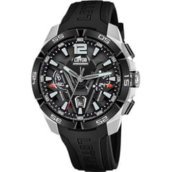 LOTUS Montre homme 18944/2 Vortex Boîtier en acier inoxydable 316l argenté Bracelet en caoutchouc noir Noir