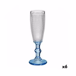ENSEMBLE 6 VERRES À POINTS CAVA PIED BLEU COBALT