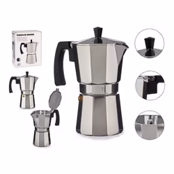 Cafetière en aluminium avec poignée et capacité de 450ml pour 9 tasses.