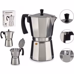 DAM CAFETIÈRE ALUMINIUM 12 TASSES AVEC POIGNÉE 13x21x25,5 Cm. Couleur argent