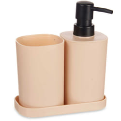 Berilo - Distributeur de savon, gobelet pour brosses à dents avec support, en plastique, 3 pièces
