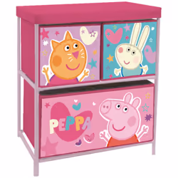 Meuble de Rangement à 3 Tiroirs Peppa Pig Avec 3 Conteneurs Textiles 53x30x60cm. Fabriqué avec des tubes en métal, polyester, ...