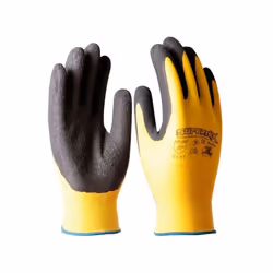 Guante de nilón sin costuras con recubrimiento de látex natural color negro. Excelente ergonomía y agarre. Uso: sector automo ...