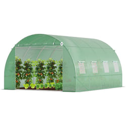 Vounot - Serre de jardin tunnel 12m² en acier galvanisé vert - fenêtre anti-moustiquaire - porte enroulable - barre anti-tempête