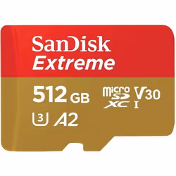 Carte mémoire microSDXC SanDisk Extreme 512 Go + adaptateur SD jusquà 160 Mo-s avec la Classe de vitesse UHS 3 (U3) V30