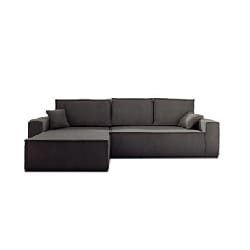Dellia - canapé d'angle réversible convertible - avec coffre - en velours côtelé - 4 places - Gris foncé