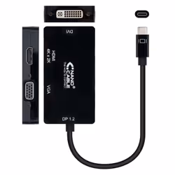 Nanocable 10.16.4301-BK câble vidéo et adaptateur 0,1 m USB Type-C VGA (D-Sub)+ HDMI + DVI Noir