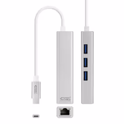 Nanocable 10.03.0404, Avec fil, USB Type-C, Ethernet, 1000 Mbit/s, Argent