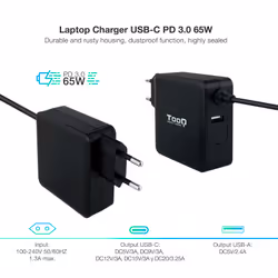 TooQ TQLC-USBC65PD adaptateur de puissance & onduleur Intérieure 65 W Noir