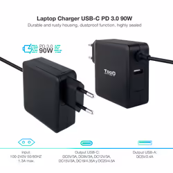 TooQ TQLC-USBC90PD adaptateur de puissance & onduleur Auto 90 W Noir