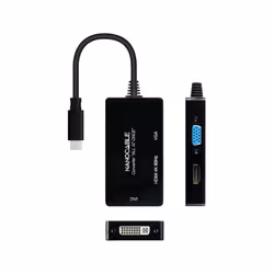 Nanocable 10.16.4301-ALL câble vidéo et adaptateur 0,2 m USB Type-C DVI-D + VGA (D-Sub) + HDMI Noir