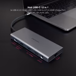 Nanocable 10.16.4612 station d'accueil Avec fil USB 3.2 Gen 1 (3.1 Gen 1) Type-C Gris