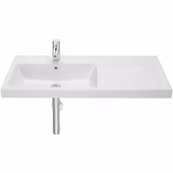 ROCA présente le lavabo en porcelaine à poser ou à suspendre. Disponible avec étagère à gauche ou à droite. Selon vos besoins ...
