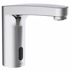 Grifería electrónica de un agua para lavabo con limitador de caudal a 5 litros/minuto. Alimentación con 4 pilas alcalinas 1,5 ...