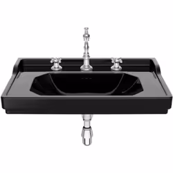 Présentation Lavabo CARMEN mural ou sur colonne (en option) - 800x500mm - noir brillant - Trois trous - Roca Matériau en porc ...