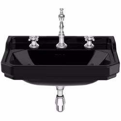 Présentation Lavabo CARMEN mural ou sur colonne (en option) - 650x480mm - Trois trous - Noir brillant - Roca Matériau en porc ...