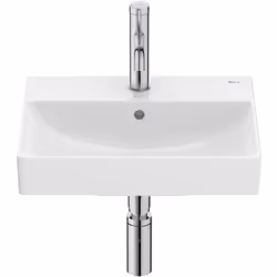 Lavabo ONA compacto de FINECERAMIC ® para instalación mural o semipedestal de Roca Sanitarios . Agujeros para grifería: 1 Agu ...