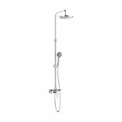 L' ensemble de douche monolevier ROUND EVEN de ROCA comprend un support de douche extérieur avec pommeau de douche, un mitige ...