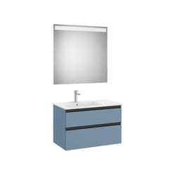 Pack meuble 'The Gap' 800 - 2 tiroirs + lavabo slim gauche + miroir led - bleu mat/ poignées noires Roca
