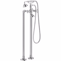 Mezclador bimando exterior para baño-ducha con inversor manual, ducha de mano, flexible de 1,50 y columnas verticales de alim ...