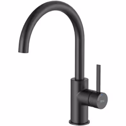 Mezclador monomando de cuerpo liso para lavabo con maneta lateral, aireador y enlaces de alimentación flexible. apertura en a ...