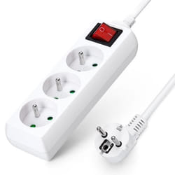 Aigostar - MULTIPRISE 3 PRISES avec interrupteur. Câble 5 mètres sécurité enfants. Prises standards françaises 16A - 250V 2P+T