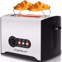 Aigostar Mini Sunshine- Grille-pain 2 fentes extra-larges et 7 niveaux de brunissage. Fonctions toaster décongeler900W 0% BPA ...