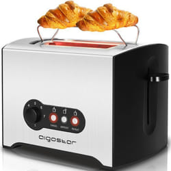 Aigostar Mini Sunshine- Grille-pain 2 fentes extra-larges et 7 niveaux de brunissage. Fonctions toaster décongeler900W 0% BPA.