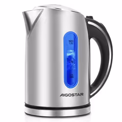 Bouilloire électrique Aigostar King - 1.7L 2200W acier inoxydable poli sans BPA illumination LED bleue