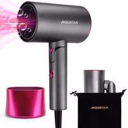 Aigostar Diane - Sèche-cheveux idéal voyages et gym. 1800W 2 vitesses 3 températures + air froid. Manche pliable double volta ...