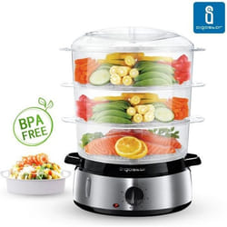 Aigostar Fitfoodie Steel 30INA - Cuiseur vapeur électrique 0% BPA 800W. Minuterie 3 niveaux indépendants. Design exclusif.