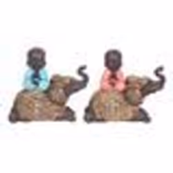 Figurine décorative - NO NAME - Bouddha Sur Éléphant 2U - Résine - Multicolore - 135 cm