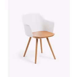 Kave Home Bjorg, Siège rigide, Bois, Bois, Dossier rigide, Polycarbonate, Blanc