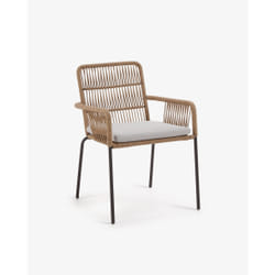 Kave Home Samanta chaise d'extérieur Linge Siège respirant Dossier rigide Tissu, mousse, Acier galvanisé Bois