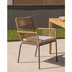Kave Home Samanta chaise d'extérieur Linge Siège respirant Dossier rigide Tissu, mousse, Acier galvanisé Bois