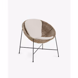 Kave Home Kathryn, Fauteuil, Tissu, Beige, Marron, Rotin, Acier, Colonial, Marron