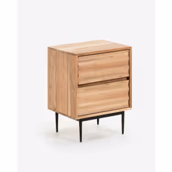 Kave Home Delsie, Table de chevet, Noir, Bois, 2 tiroir(s), Métal, Acier, Bois, 400 mm, 350 mm