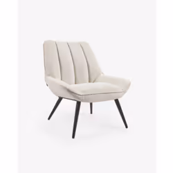 Kave Home Marlina, Fauteuil, Tissu, Blanc, Acier, Bois, Moderne, Noir