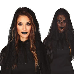 Voile - Accessoire - Noir - Tissu imitation dentelle - Déguisement Halloween - Femme