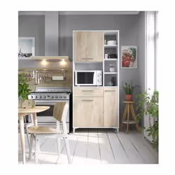 ECO Buffet de cuisine - Structure en panneaux de particules décor chene pour les façades et mélaminé blanc mat pour les struc ...