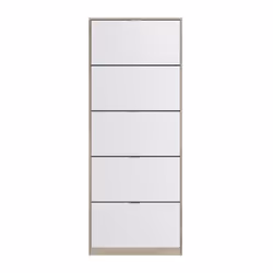 Meuble a chaussures avec 5 portes battantes fabriqué en melamine chene pour le corps du meuble et mélamine blanche pour les p ...